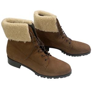 Grigiarancio suede brown shearling trimmed chukka lace up lugged sole boots 10.5